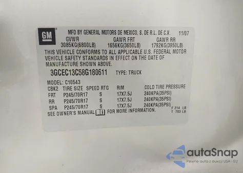 2008 Chevrolet Silverado 1500 Ls из США, поврежденный, VIN 3GCEC13C58G180611